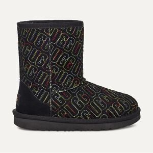 Ugg Girl’s Black Multicolor Classic II Graphic Stitch Boots Size 2